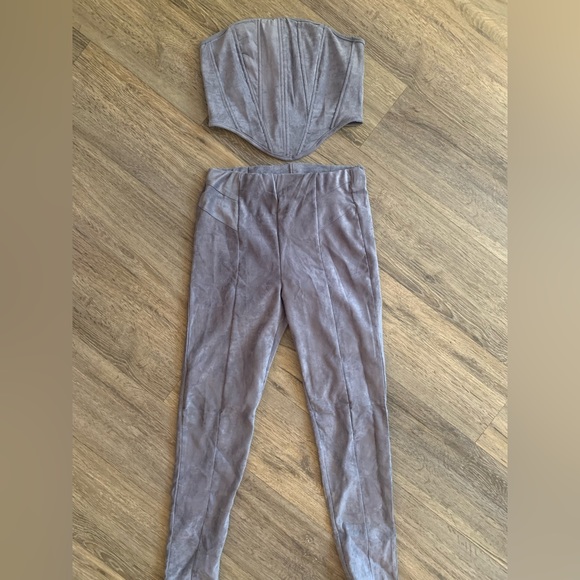 Grey Suede Corset Top & Leggings Set - Picture 9 of 9
